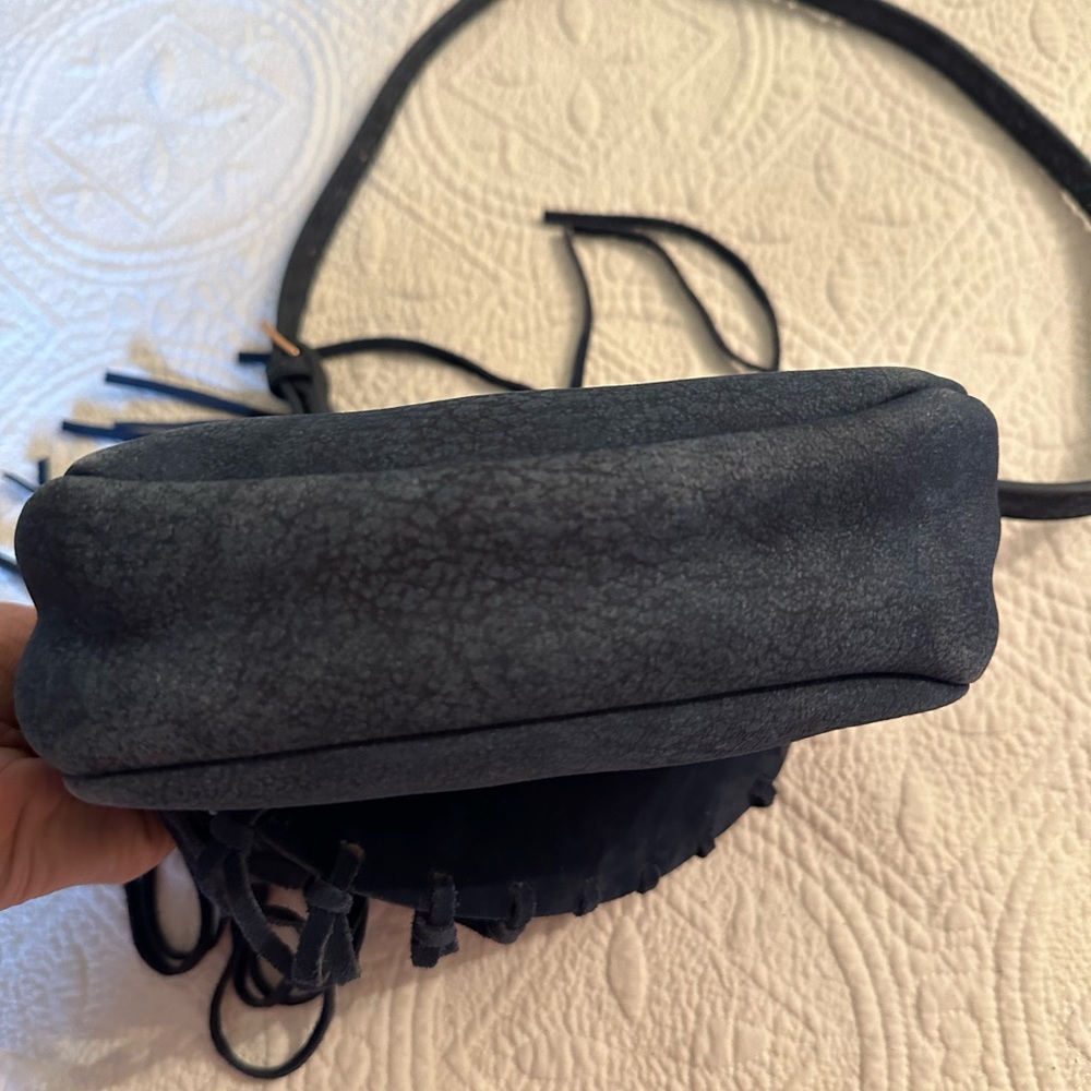 Free People Suede Blue Fringe Handbag Crossbody NWOT - Picture 8 of 13